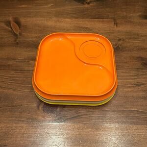 1970's Vintage 3 Piece Snack Colored Plastic Snack Dishes Orange Yellow Kitchen